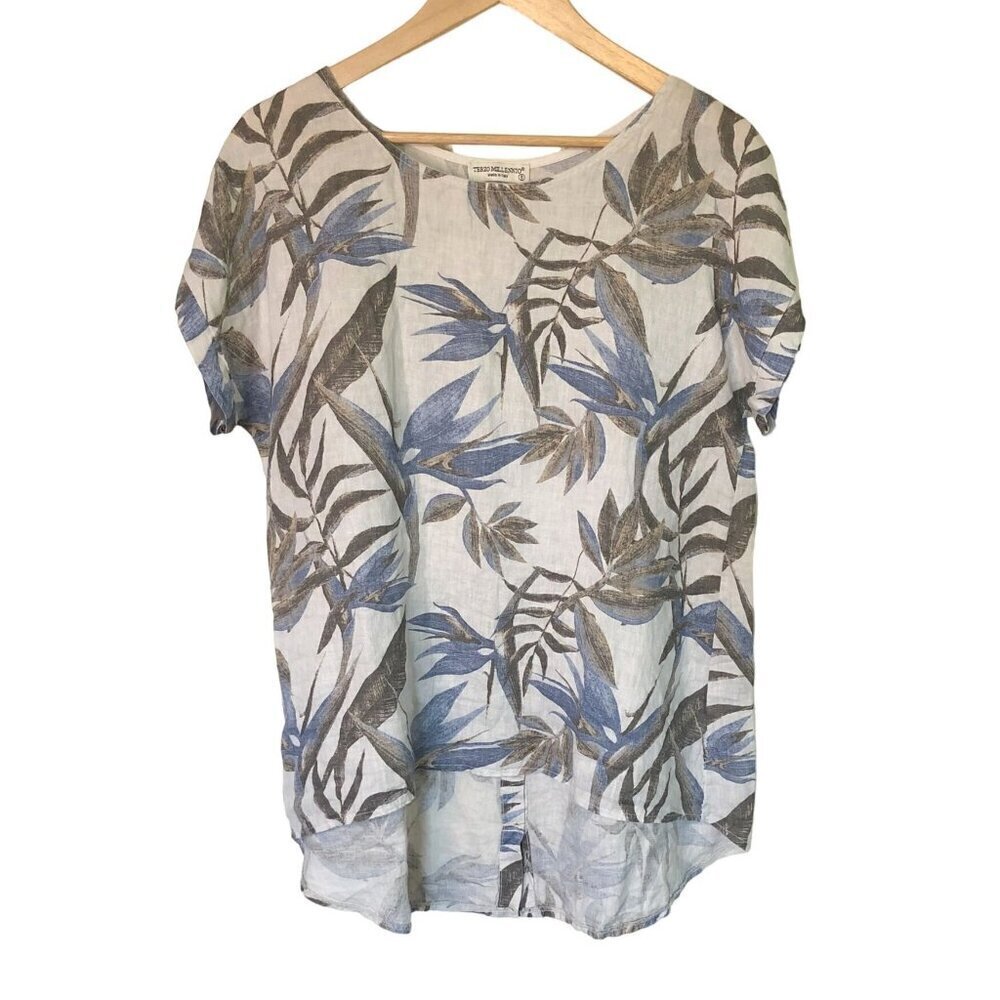 Terzo Millennio Linen Top Womens Size Small Floral Oversized Lagenlook Vacation